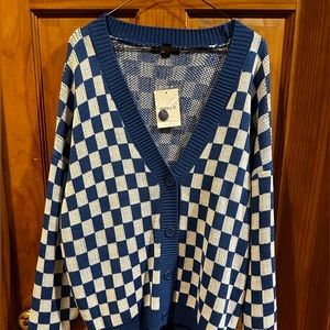 Forever21 blue checkered print button up sweater in size small.